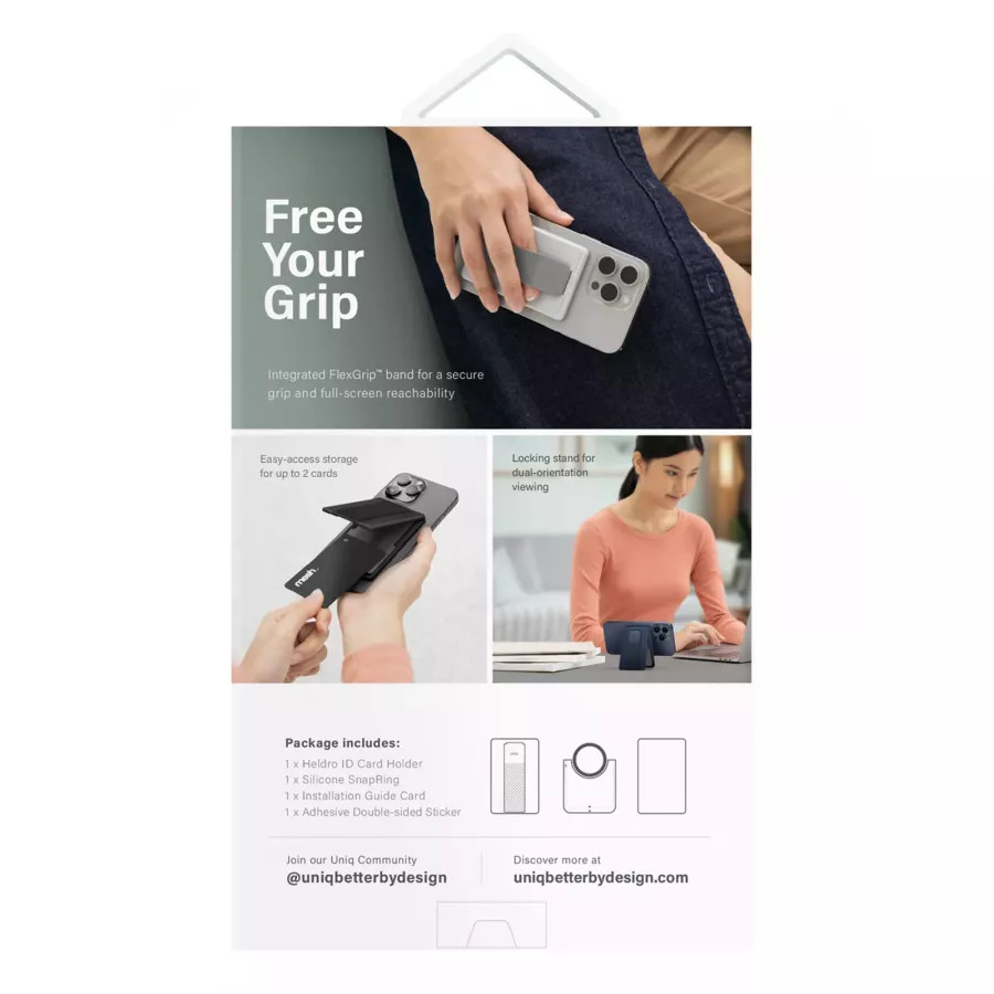 Купить Магнитный бумажник Uniq Heldro ID Magnetic cardholder with Grip-Band and Stand, Black в Сочи. Вид 5