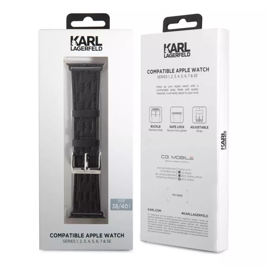 Купить Ремешок Lagerfeld Leather Saffiano Monogram для Apple Watch 41/40/38 мм, черный в Сочи. Вид 3