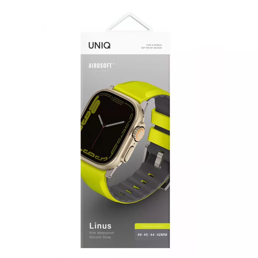 Купить Ремешок Uniq Linus Airsoft silicone strap для Apple Watch 49/45/44/42мм, Lime Green в Сочи. Вид 3