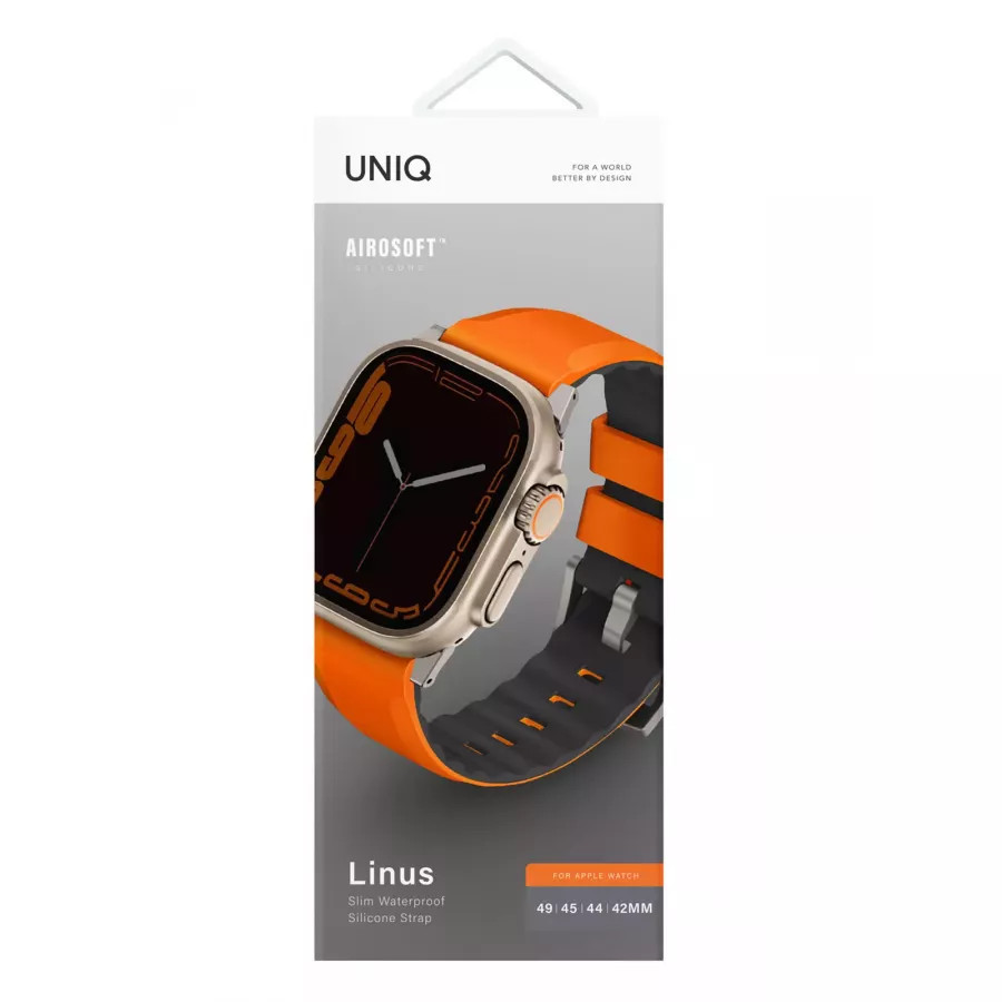 Купить Ремешок Uniq Linus Airsoft silicone strap для Apple Watch 49/45/44/42мм, Volt Orange в Сочи. Вид 3