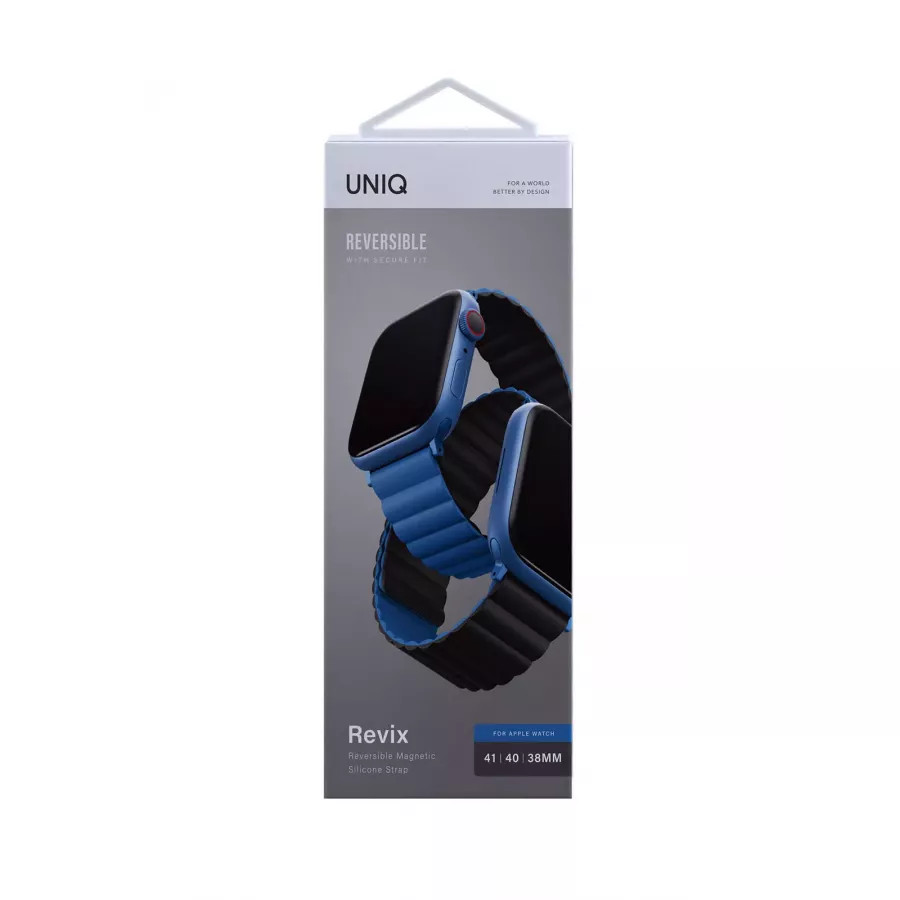 Купить Ремешок Uniq Revix reversible Magnetic для Apple Watch 41/40/38мм, Caspian Blue/Black в Сочи. Вид 6