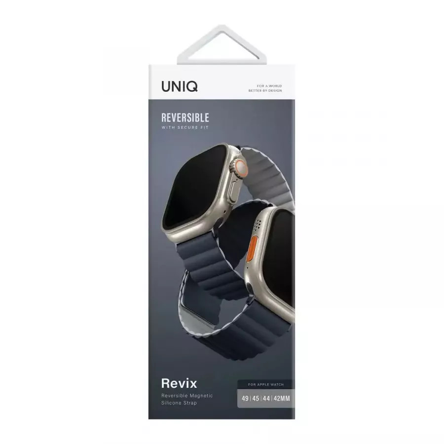 Купить Ремешок Uniq Revix reversible Magnetic для Apple Watch 49/45/44/42мм, Storm Blue/Grey в Сочи. Вид 3