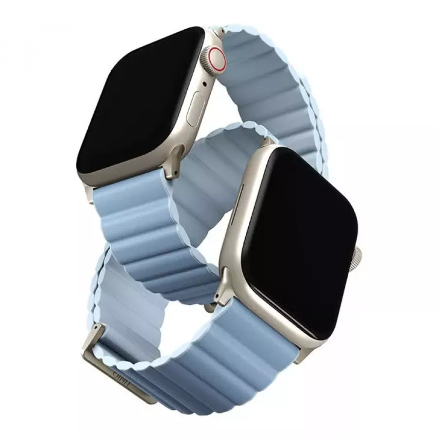 Купить Ремешок Uniq Revix Premium Ed. Leather/Silicone для Apple Watch 41/40/38мм, Arctic/Soft Blue в Сочи. Вид 1