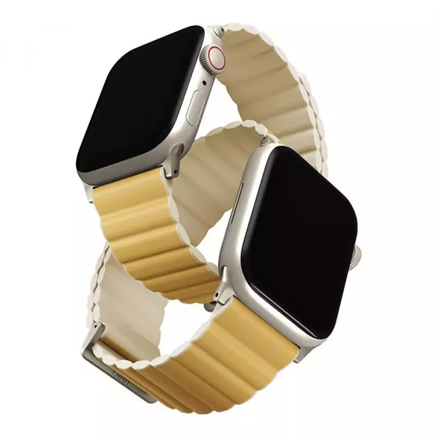 Купить Ремешок Uniq Revix Premium Ed. Leather/Silicone для Apple Watch 41/40/38мм, Canary Yellow/Ivory в Сочи. Вид 1