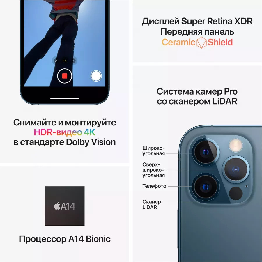 Купить Apple iPhone 12 Pro 128ГБ Pacific Blue (Тихоокеанский синий) в Сочи. Вид 6