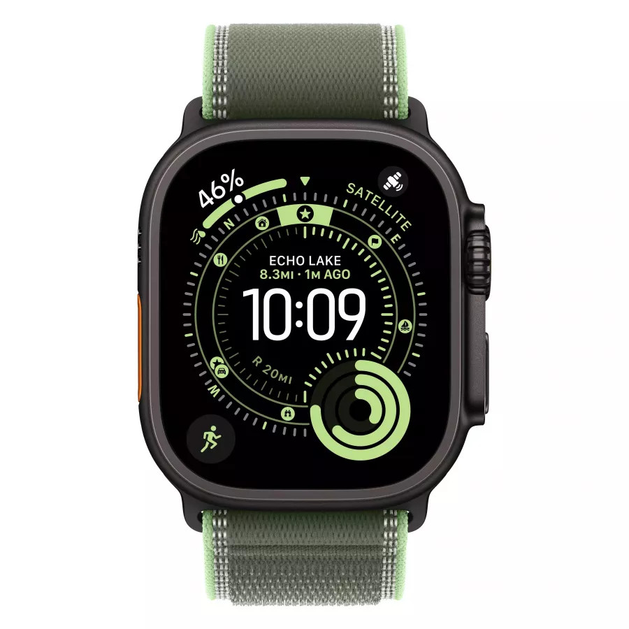 Купить Apple Watch Ultra 3 (2025), 49мм, корпус из титана черного цвета, ремешок Trail Loop Green/Neon, S/M (130-180мм) в Сочи Купить Apple Watch Ultra 3 (2025), 49мм, корпус из титана черного цвета, ремешок Trail Loop Green/Neon, S/M (130-180мм) в Сочи. Вид 2