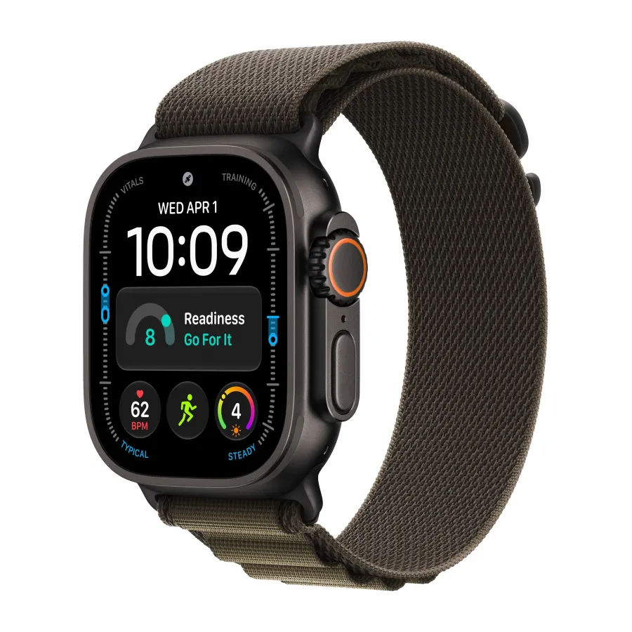 Купить Apple Watch Ultra 4 (2026), 49мм, корпус из титана черного цвета, ремешок Alpine Loop Dark Olive, M (145-190мм) в Сочи. Вид 1