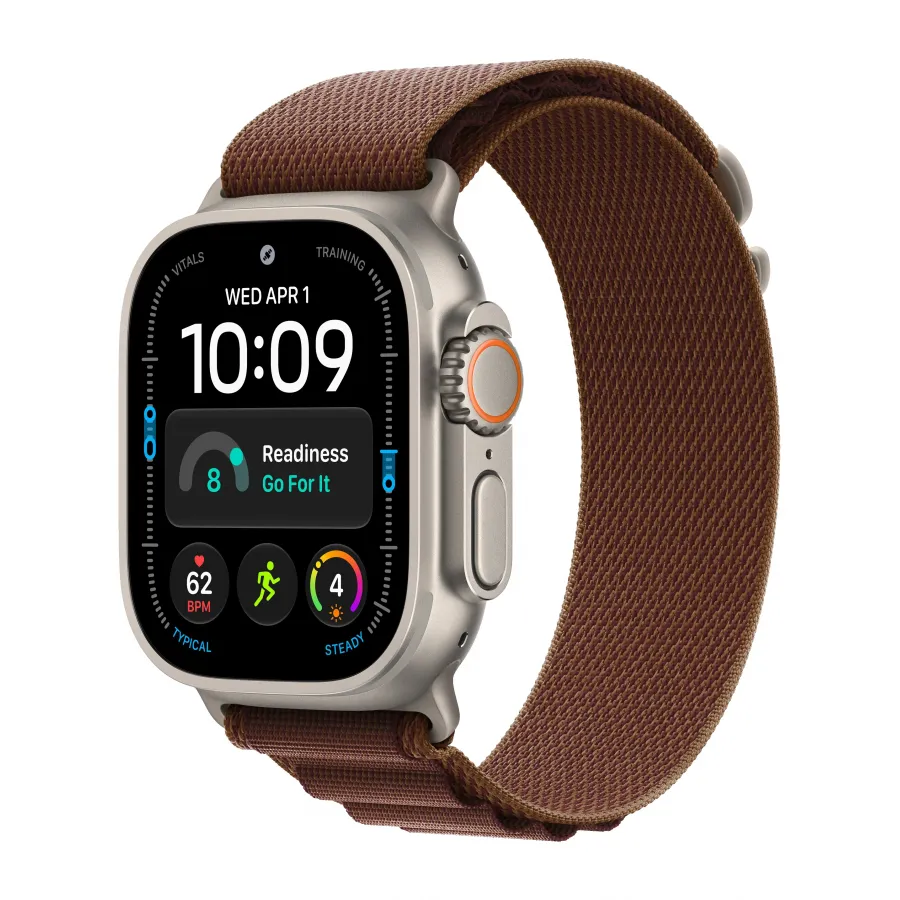 Купить Apple Watch Ultra 4 (2026), 49мм, корпус из титана натурального цвета, ремешок Alpine Loop Burgundy, L (165-210мм) в Сочи. Вид 1
