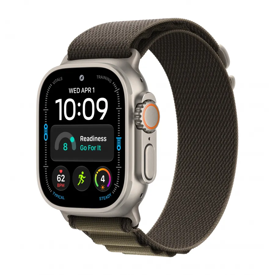 Купить Apple Watch Ultra 4 (2026), 49мм, корпус из титана натурального цвета, ремешок Alpine Loop Dark Olive, M (145-190мм) в Сочи. Вид 1
