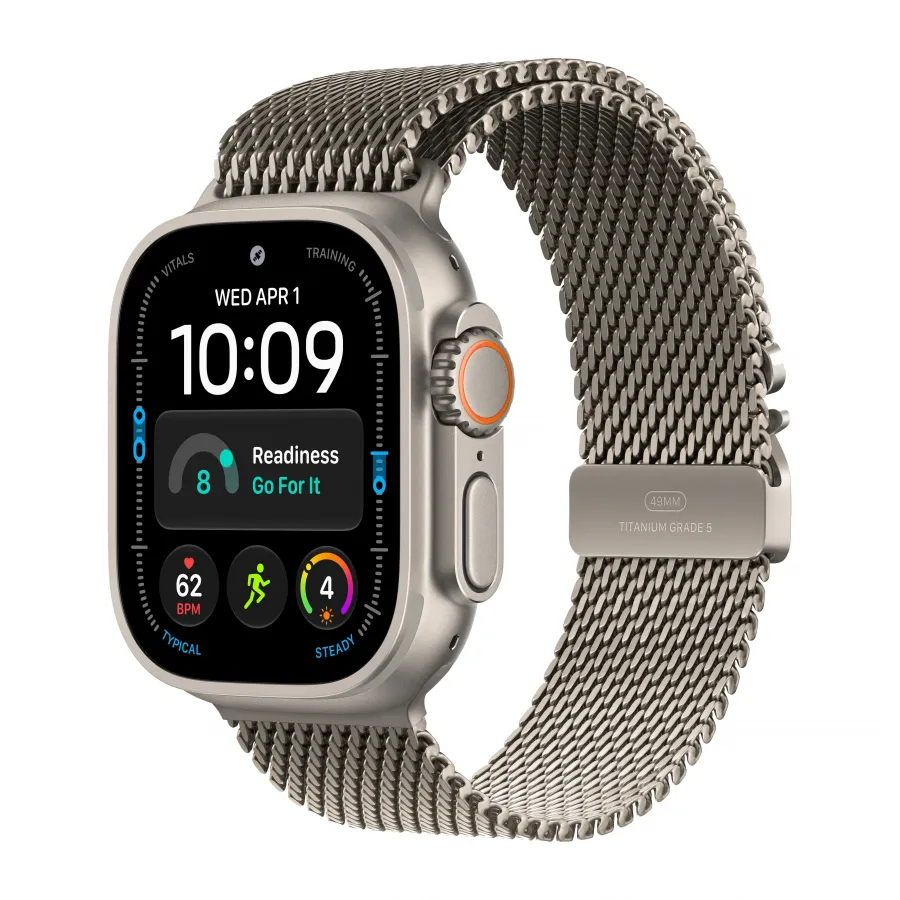 Купить Apple Watch Ultra 4 (2026), 49мм, корпус из титана натурального цвета, ремешок миланская петля натурального цвета, L (180-210мм) в Сочи. Вид 1