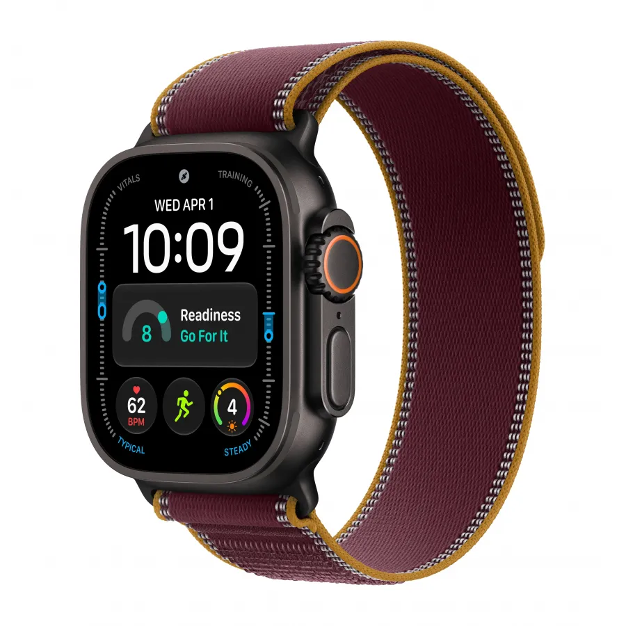 Купить Apple Watch Ultra 4 (2026), 49мм, корпус из титана черного цвета, ремешок Trail Loop Burgundy, S/M (130-180мм) в Сочи. Вид 1