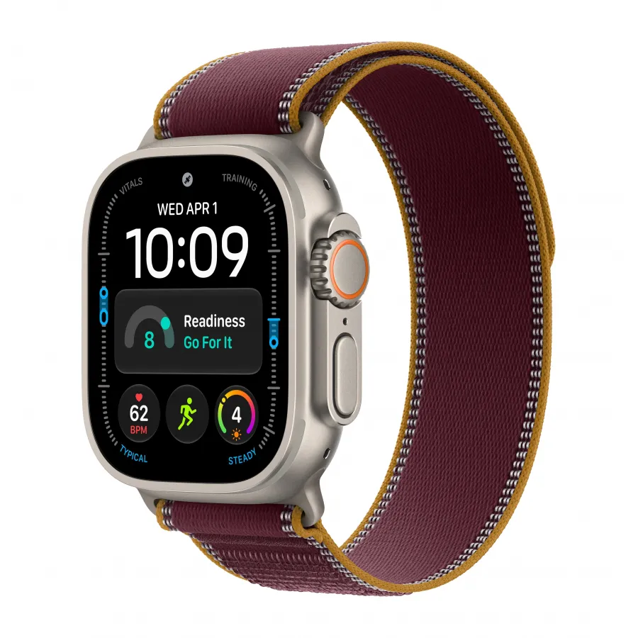 Купить Apple Watch Ultra 4 (2026), 49мм, корпус из титана натурального цвета, ремешок Trail Loop Burgundy, M/L (145-220мм) в Сочи. Вид 1