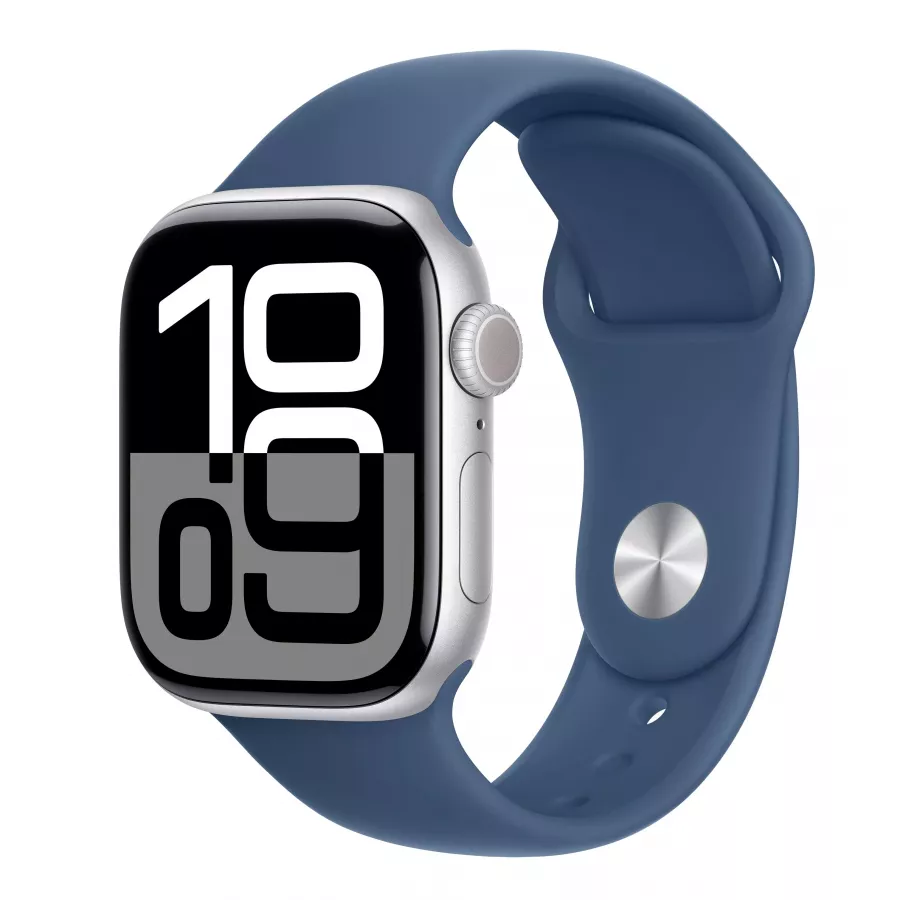 Купить Apple Watch Series 10 42mm, серебристый алюминий, спортивный ремешок цвета «Denim», S/M (130-180мм) в Сочи. Вид 1