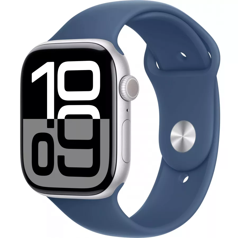 Купить Apple Watch Series 10 46mm, серебристый алюминий, спортивный ремешок цвета «Denim», M/L (160-210мм) в Сочи. Вид 1