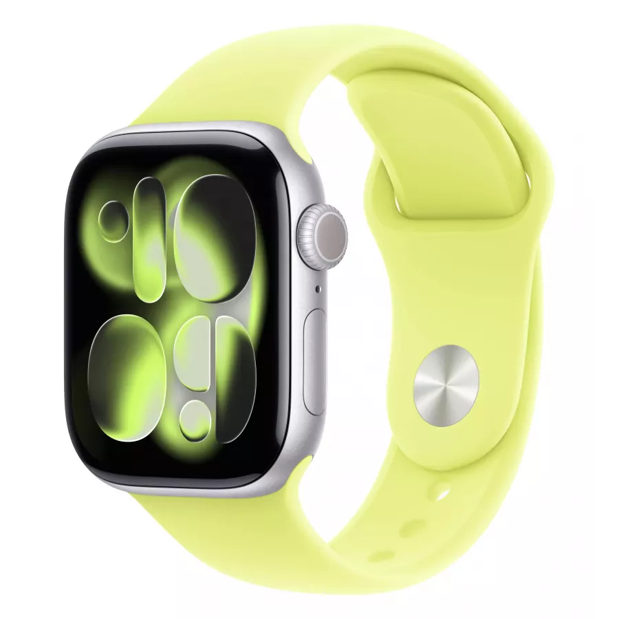 Купить Apple Watch Series 11 42mm, серебристый алюминий, спортивный ремешок цвета «Neon Yellow», S/M (130-180мм) в Сочи. Вид 1