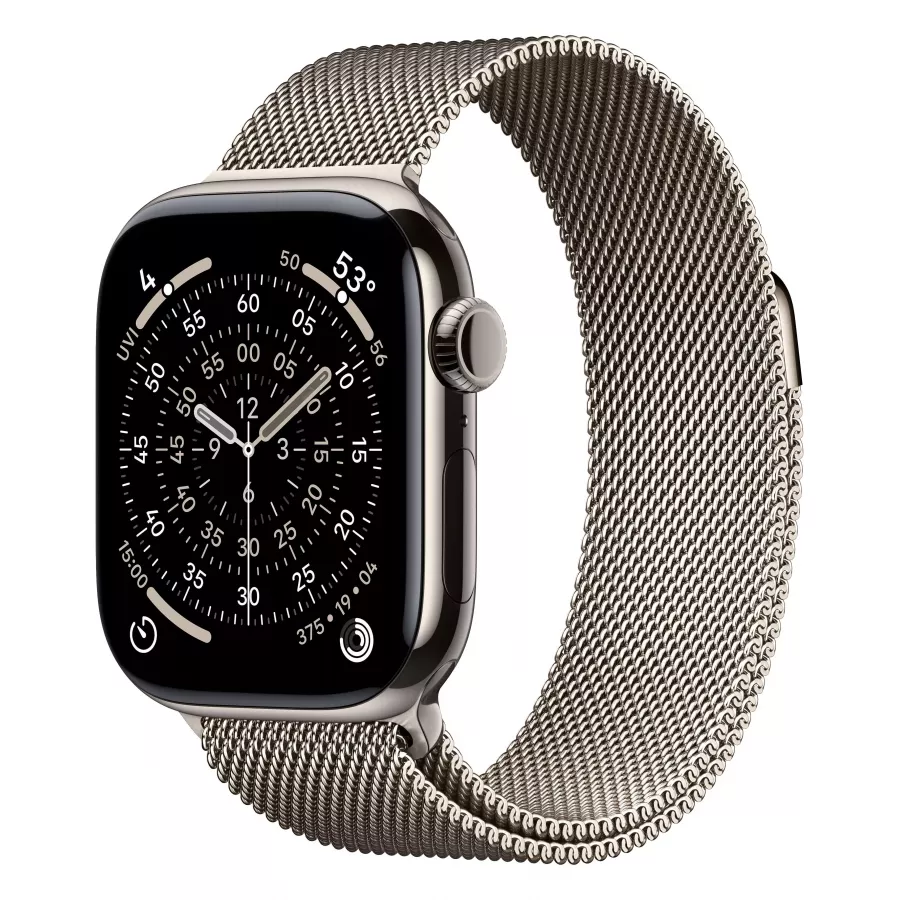 Купить Apple Watch Series 11 42mm, натуральный титан, стальной миланский сетчатый браслет цвета «Natural» в Сочи. Вид 1