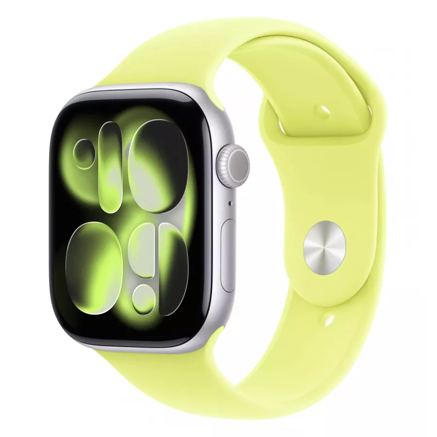 Купить Apple Watch Series 11 46mm, серебристый алюминий, спортивный ремешок цвета «Neon Yellow», M/L (160-210мм) в Сочи. Вид 1