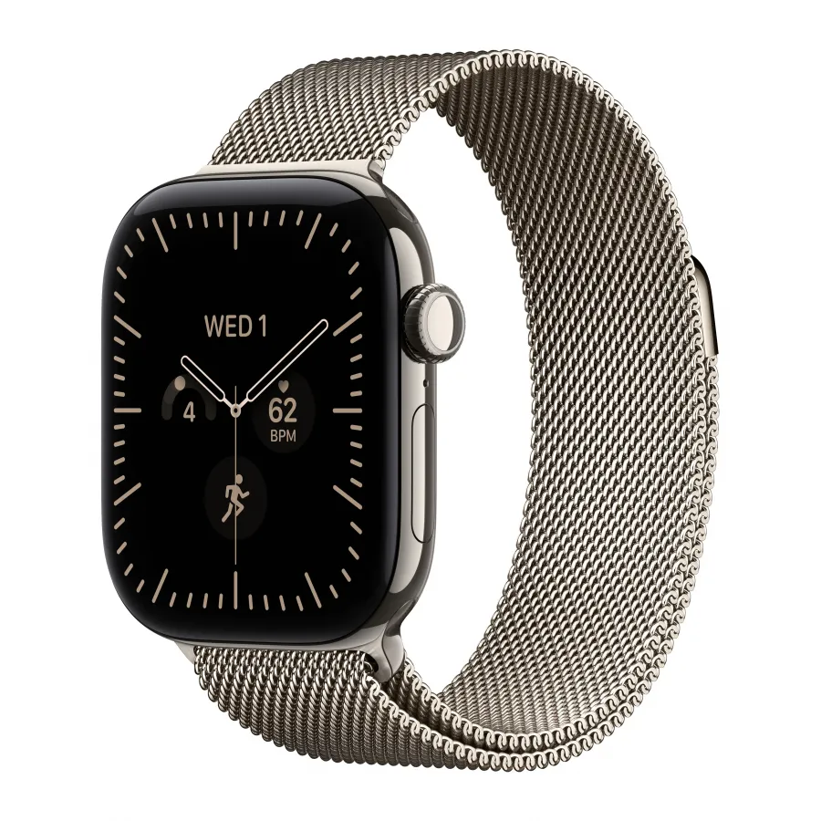 Купить Apple Watch Series 12 42mm, натуральный титан, стальной миланский сетчатый браслет цвета «Natural» в Сочи. Вид 1