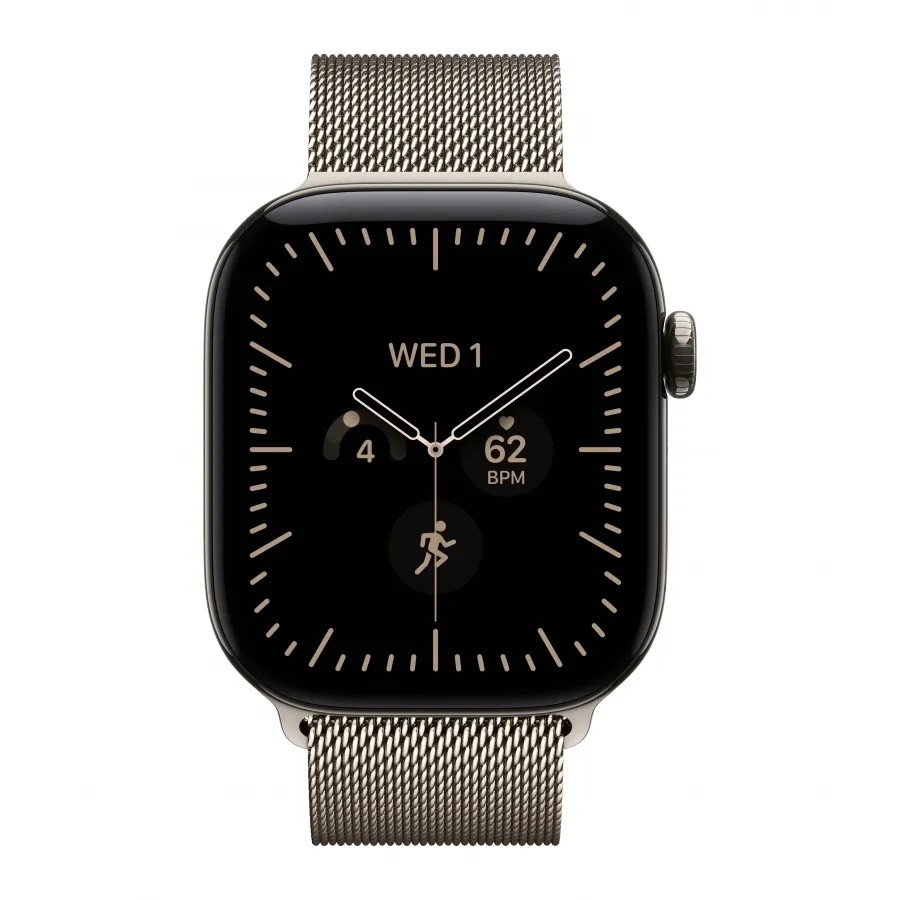 Купить Apple Watch Series 12 42mm, натуральный титан, стальной миланский сетчатый браслет цвета «Natural» в Сочи. Вид 2