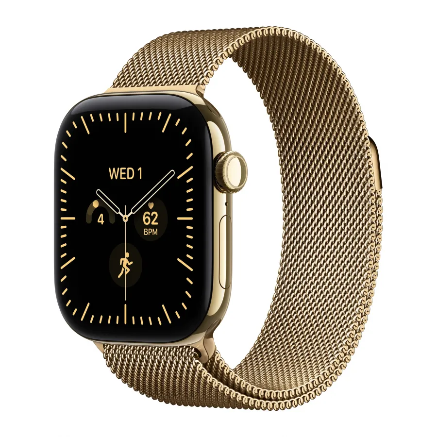 Купить Apple Watch Series 12 42mm, титан цвета «Radiant Gold», стальной миланский сетчатый браслет цвета «Radiant Gold» в Сочи. Вид 1