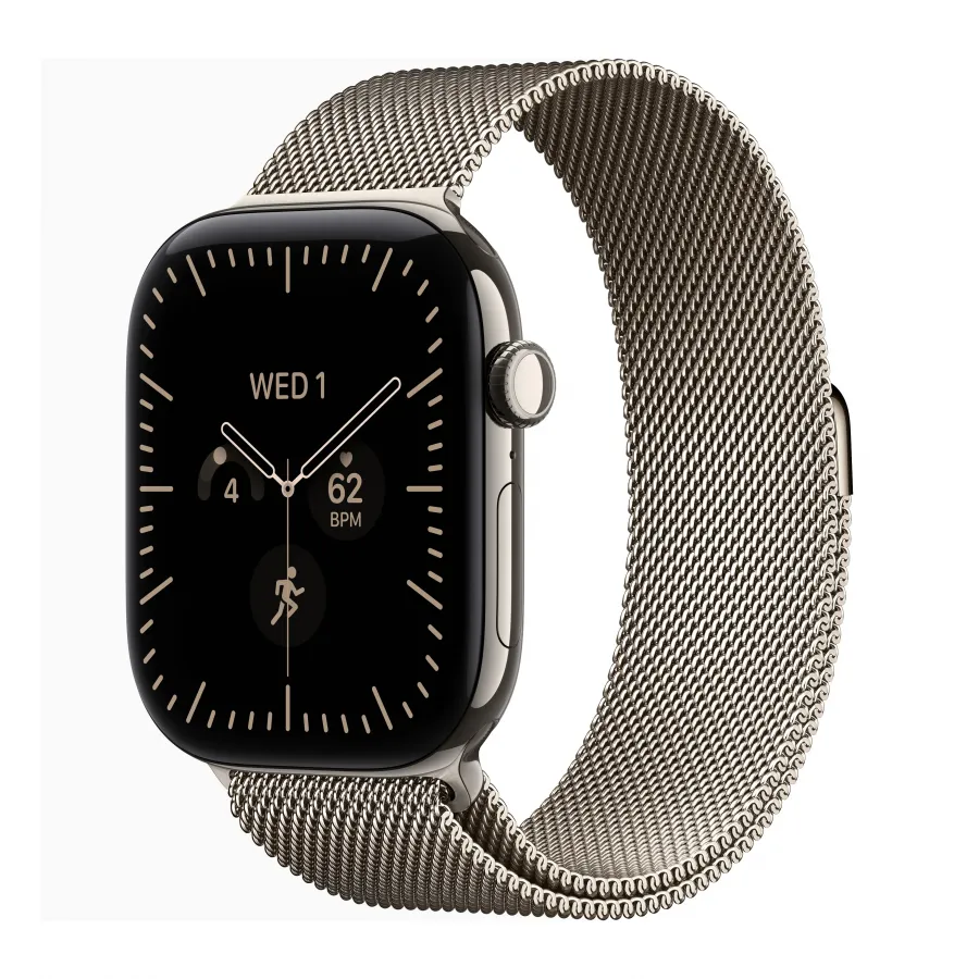 Купить Apple Watch Series 12 46mm, натуральный титан, стальной миланский сетчатый браслет цвета «Natural» в Сочи. Вид 1