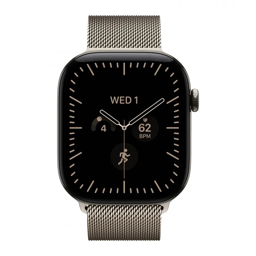 Купить Apple Watch Series 12 46mm, натуральный титан, стальной миланский сетчатый браслет цвета «Natural» в Сочи. Вид 2