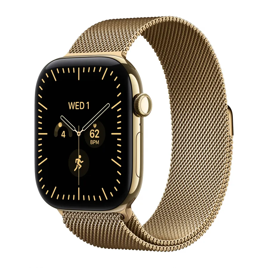 Купить Apple Watch Series 12 46mm, титан цвета «Radiant Gold», стальной миланский сетчатый браслет цвета «Radiant Gold» в Сочи. Вид 1