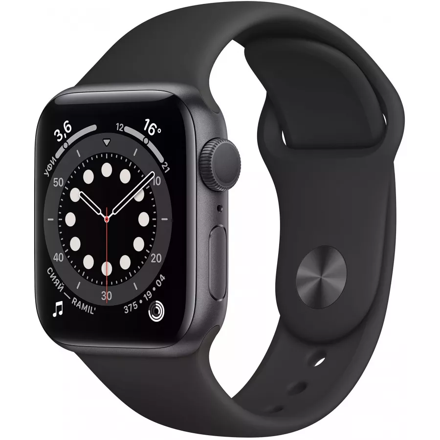 Купить Apple Watch Series 6 40mm, алюминий цвета «серый космос», спортивный ремешок черного цвета в Сочи. Вид 1