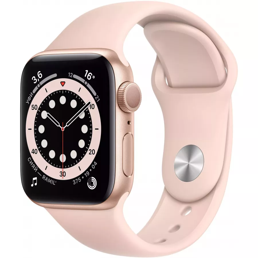 Купить Apple Watch Series 6 40mm, золотистый алюминий, спортивный ремешок цвета «розовый песок» в Сочи. Вид 1