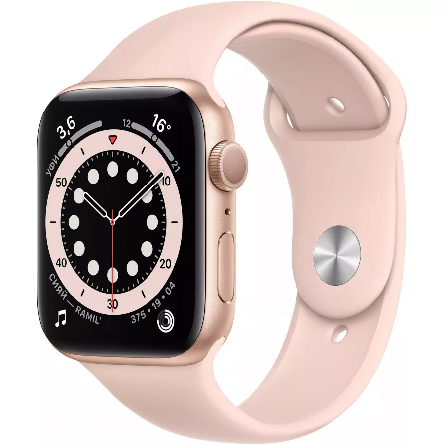 Купить Apple Watch Series 6 44mm, золотистый алюминий, спортивный ремешок цвета «розовый песок» в Сочи. Вид 1