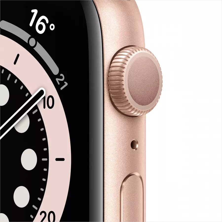 Apple Watch Series 6 44mm, золотистый алюминий, спортивный ремешок цвета «розовый песок». Вид 2