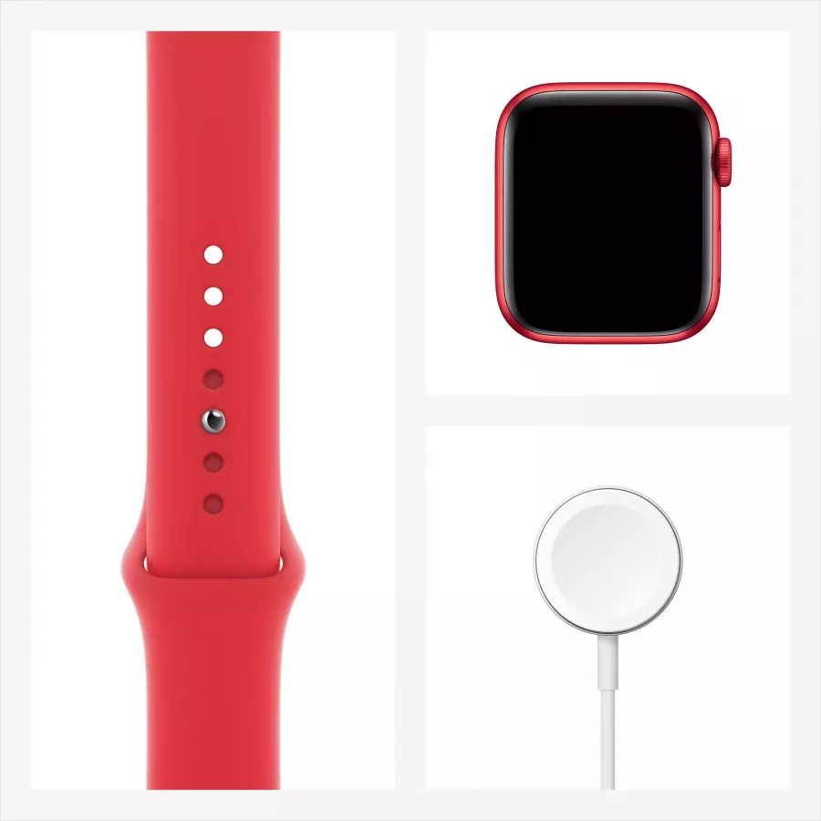 Apple Watch Series 6 40mm, алюминий цвета (PRODUCT)RED, спортивный ремешок красного цвета. Вид 7