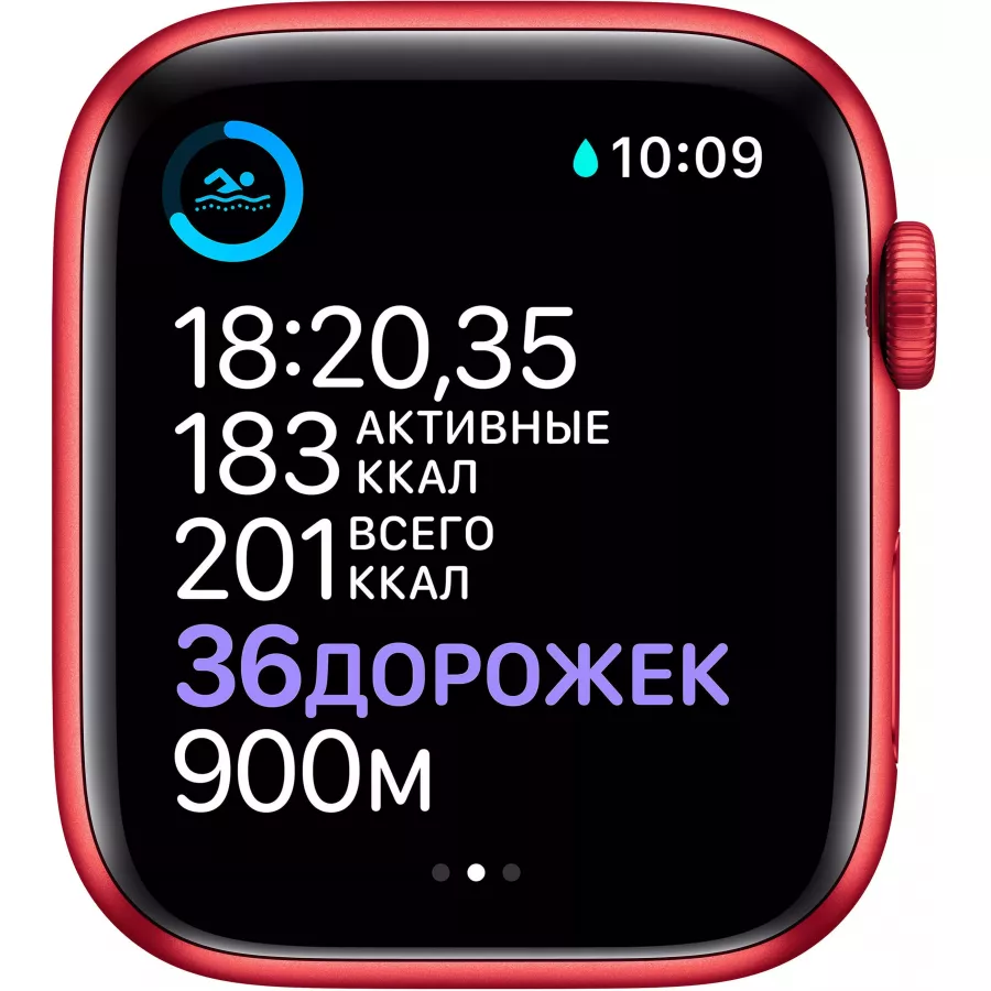 Apple Watch Series 6 44mm, алюминий цвета (PRODUCT)RED, спортивный ремешок красного цвета. Вид 4