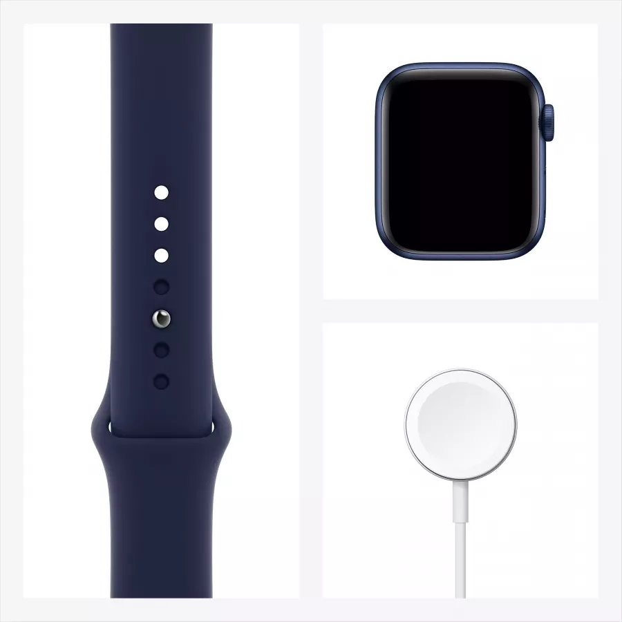 Apple Watch Series 6 40mm, алюминий синего цвета, спортивный ремешок темно-синего цвета. Вид 7