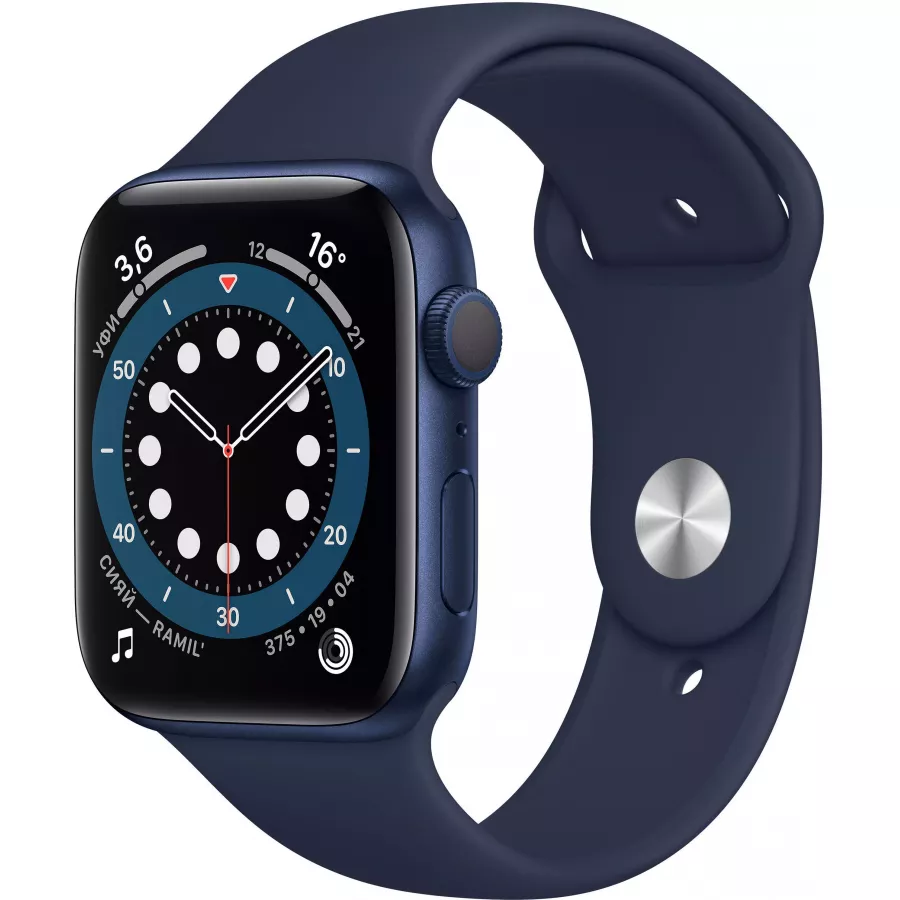 Купить Apple Watch Series 6 44mm, алюминий синего цвета, спортивный ремешок темно-синего цвета в Сочи. Вид 1