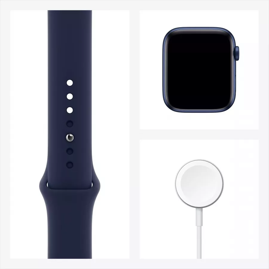 Apple Watch Series 6 44mm, алюминий синего цвета, спортивный ремешок темно-синего цвета. Вид 7
