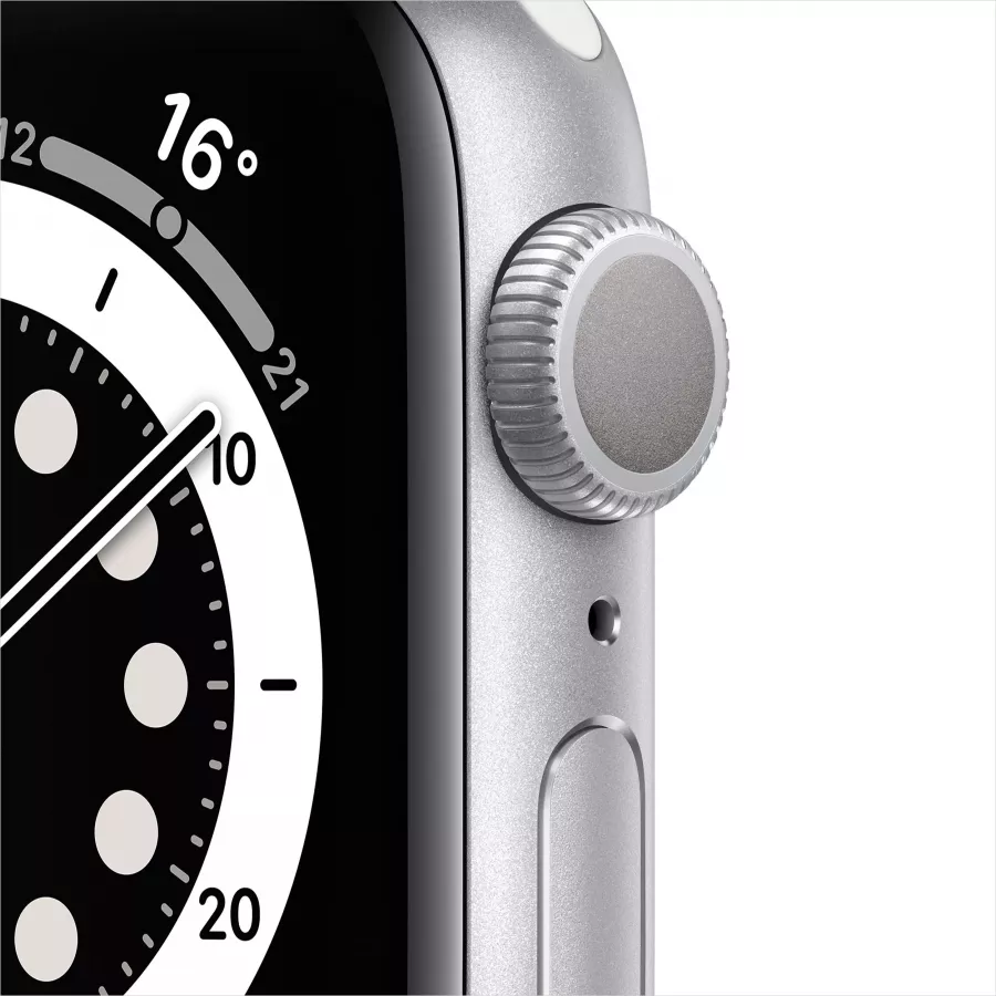 Apple Watch Series 6 40mm, серебристый алюминий, спортивный ремешок белого цвета. Вид 2
