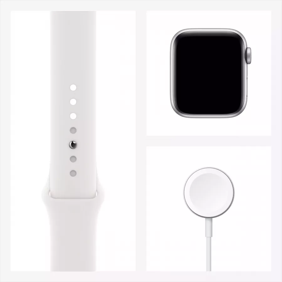 Apple Watch Series 6 40mm, серебристый алюминий, спортивный ремешок белого цвета. Вид 7
