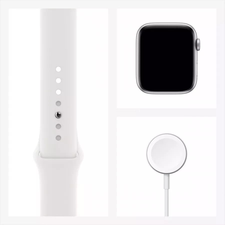 Apple Watch Series 6 44mm, серебристый алюминий, спортивный ремешок белого цвета. Вид 7