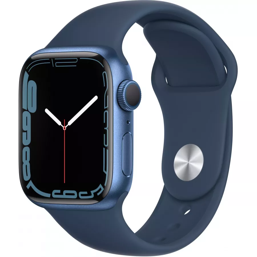 Apple Watch Series 7 41mm, алюминий синего цвета, спортивный ремешок цвета «синий омут». Вид 1