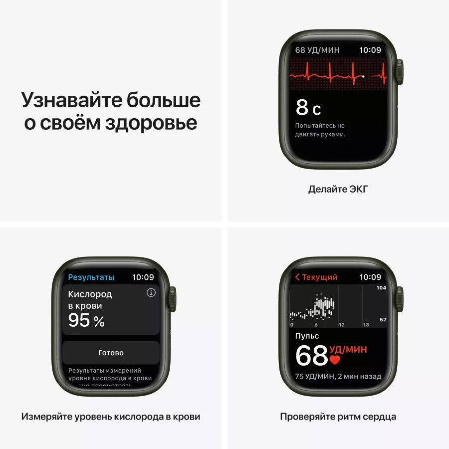 Купить Apple Watch Series 7 41mm, алюминий зеленого цвета, спортивный ремешок цвета «зелёный клевер» в Сочи. Вид 5