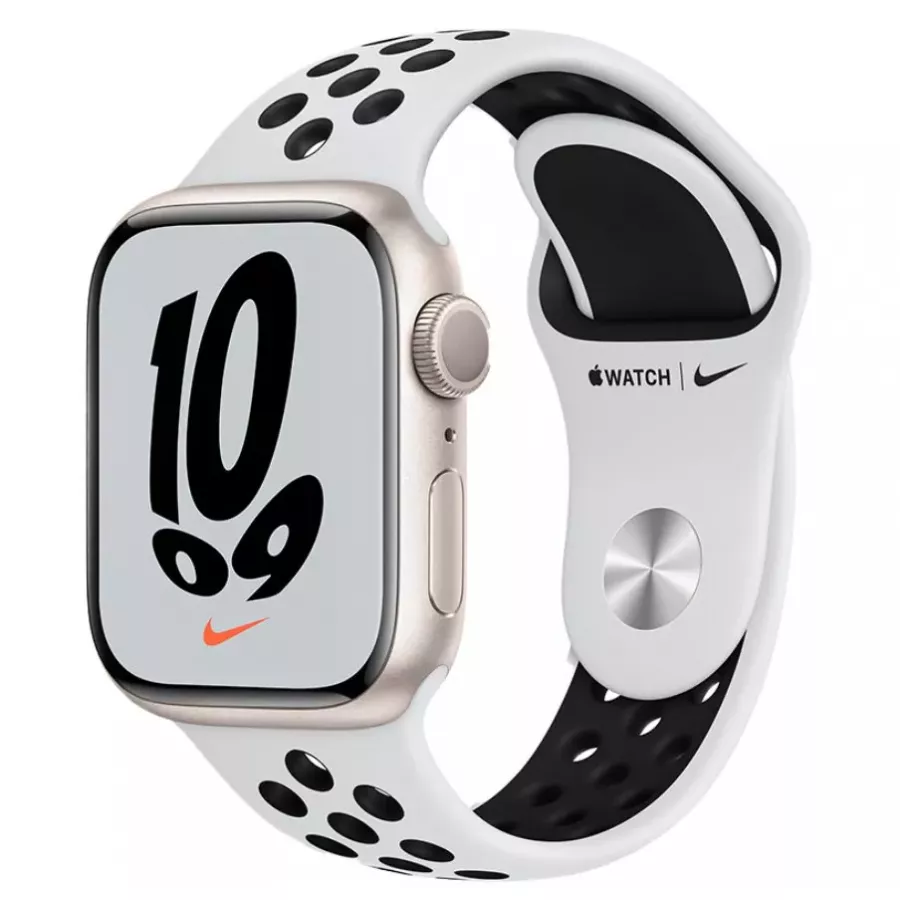 Купить Apple Watch Series 7 41mm, алюминий «сияющая звезда», ремешок Nike цвета Pure Platinum/Black в Сочи. Вид 1