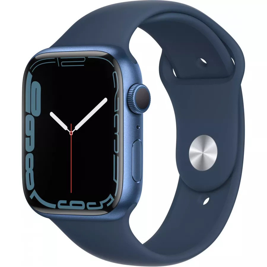 Apple Watch Series 7 45mm, алюминий синего цвета, спортивный ремешок цвета «синий омут». Вид 1