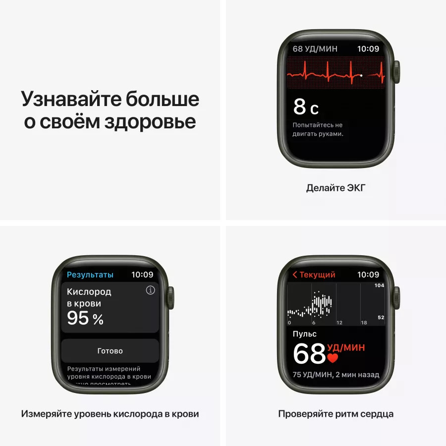 Купить Apple Watch Series 7 45mm, алюминий зеленого цвета, спортивный ремешок цвета «зелёный клевер» в Сочи. Вид 5