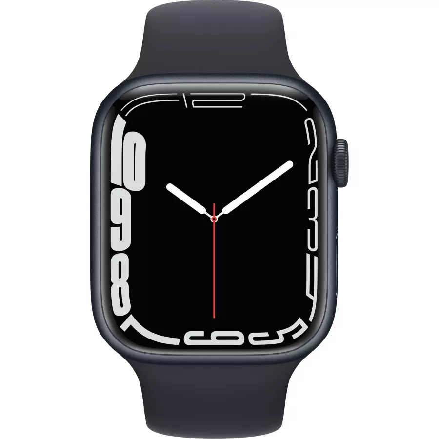 Apple Watch Series 7 45mm, алюминий «тёмная ночь», спортивный ремешок цвета «тёмная ночь». Вид 2