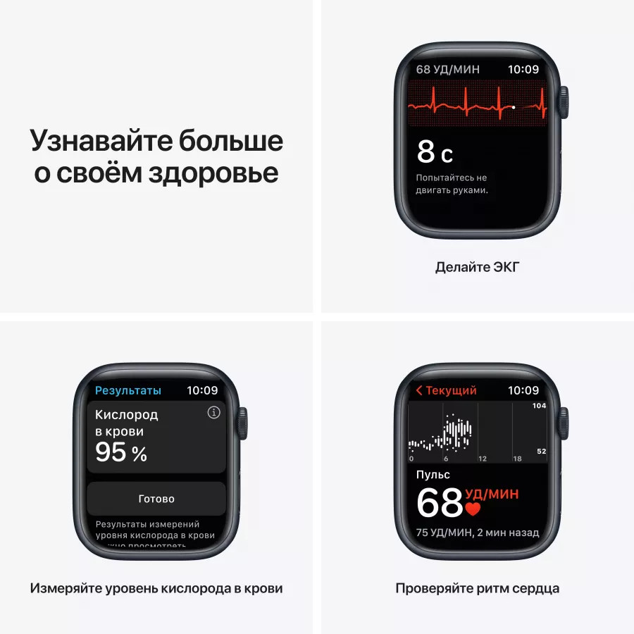 Купить Apple Watch Series 7 45mm, алюминий «тёмная ночь», спортивный ремешок цвета «тёмная ночь» в Сочи. Вид 5