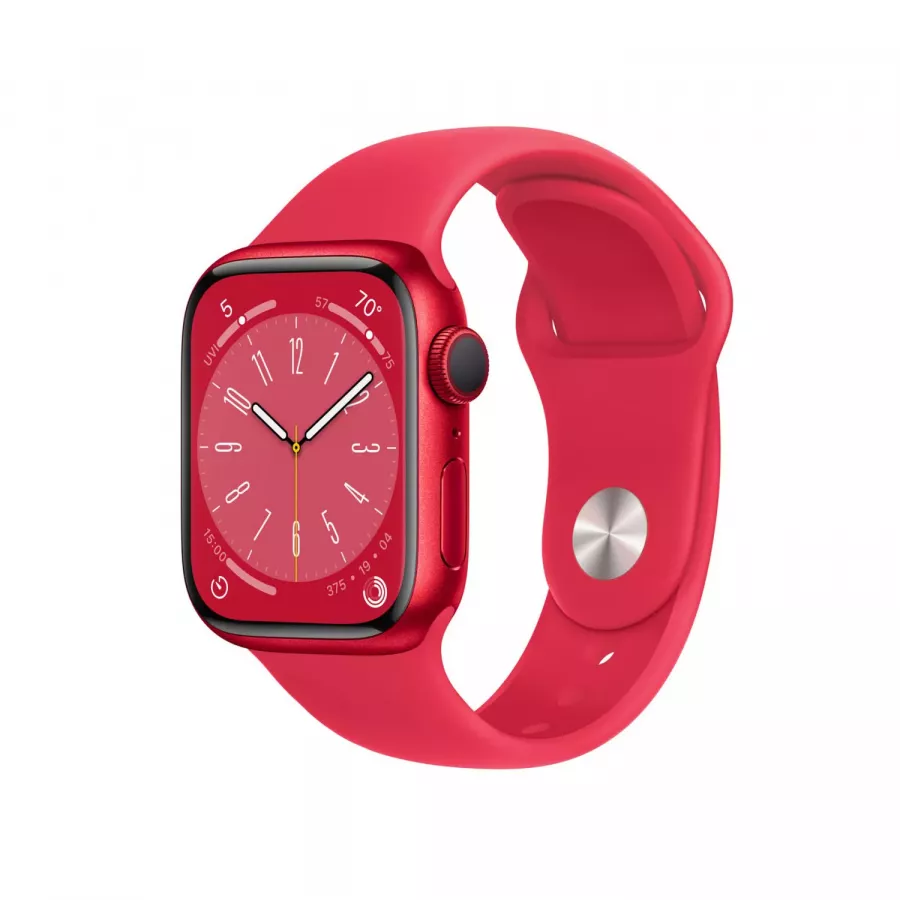 Apple Watch Series 8 41mm, красный алюминий, спортивный ремешок красного цвета. Вид 1