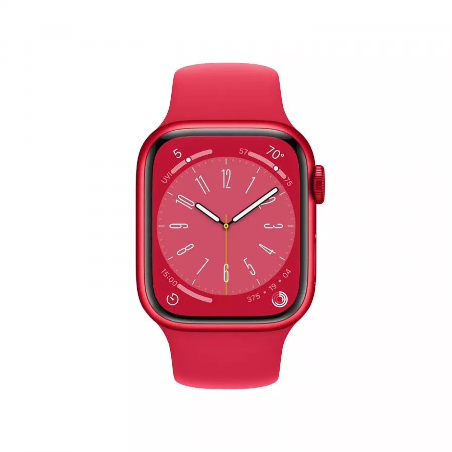 Apple Watch Series 8 41mm, красный алюминий, спортивный ремешок красного цвета. Вид 2