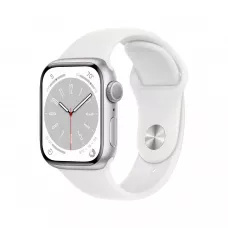 Apple Watch Series 8 41mm, серебристый алюминий, спортивный ремешок M/L белого цвета