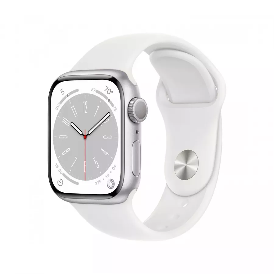 Купить Apple Watch Series 8 41mm, серебристый алюминий, спортивный ремешок M/L белого цвета в Сочи. Вид 1